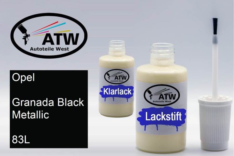 Opel, Granada Black Metallic, 83L: 20ml Lackstift + 20ml Klarlack - Set, von ATW Autoteile West.